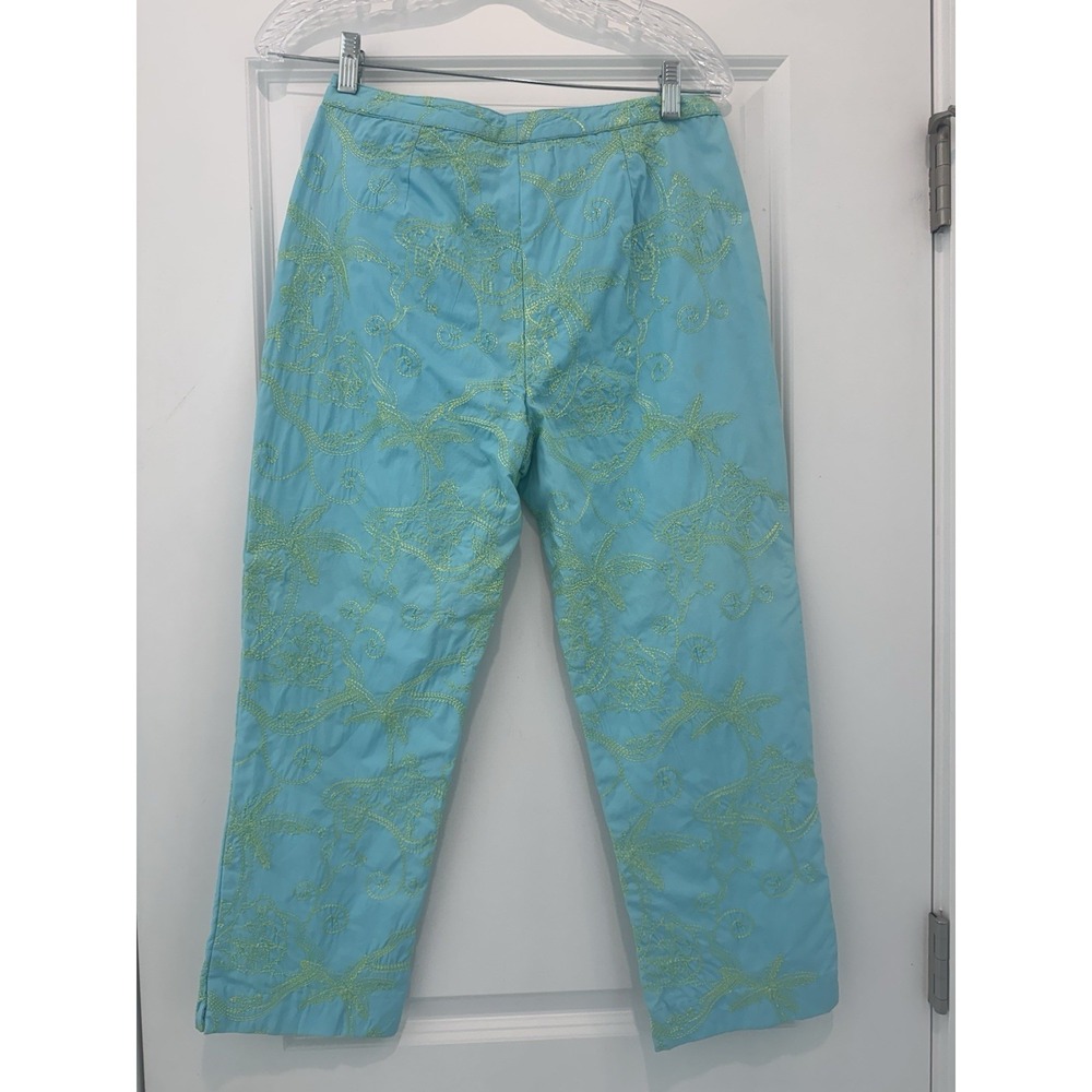 Lilly Pulitzer Vintage Embroidered Vines Capri Pants Preppy Blue Green Sz 4 - Picture 5 of 8